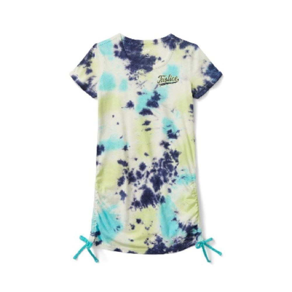 Justice Girls Tie Dye Short Sleeve Side Ruched T-Shirt Dress Size L 12/14